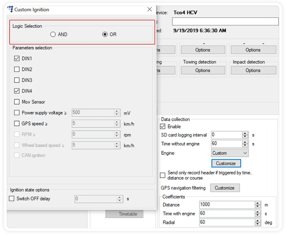 Logical operator drop-down in Logic selection section