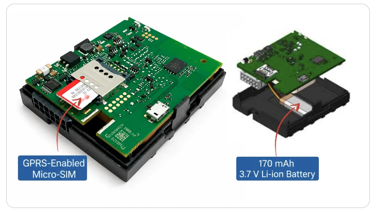 إدخال شريحة Micro-SIM والبطارية في جهاز FMB120