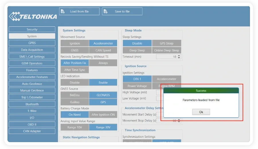 Configurator بعد تحميل المعاملات الافتراضية