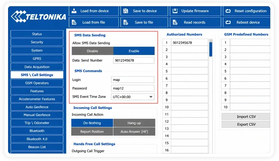 تبويب إعدادات الرسائل النصية والاتصال في Configurator