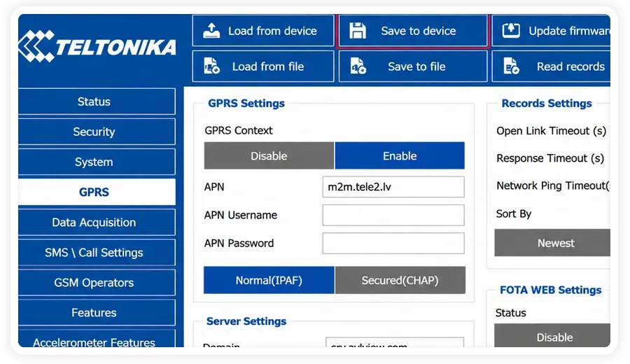 حفظ المعاملات إلى الجهاز في Configurator