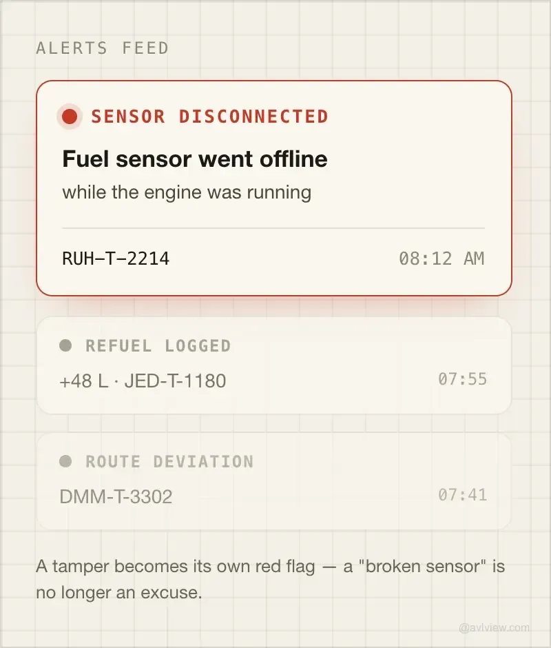 fuel sensor disconnection alert